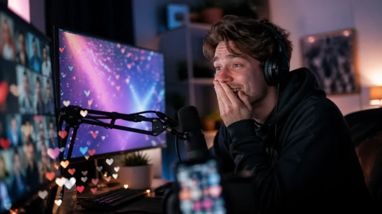Streamer prowadzący charytatywny live pokazujący siłę internetu i zaangażowanie widzów